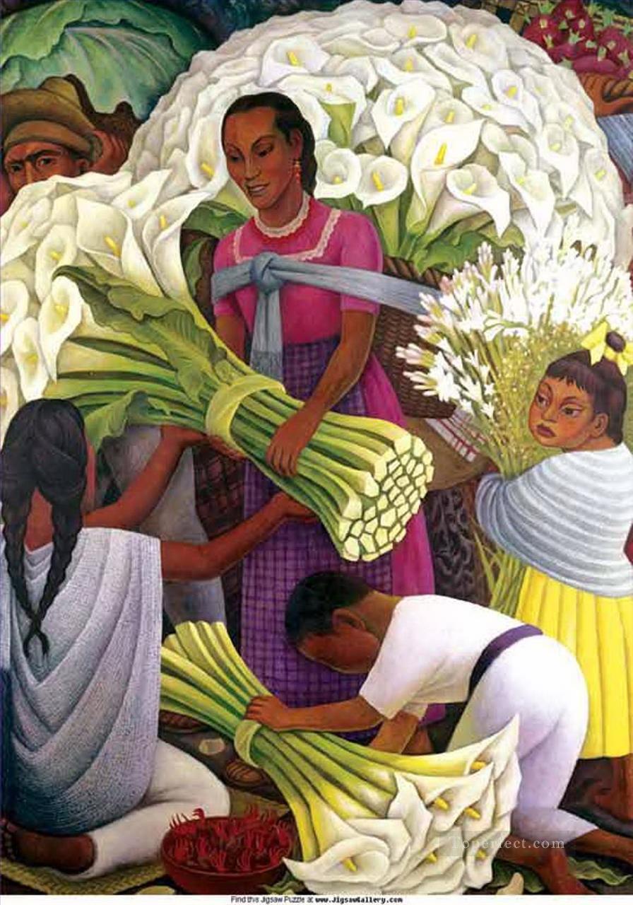 the flowers seller 2 Diego Rivera Oil Paintings